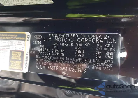 2017 Kia Sportage Sx Turbo из США, поврежденный, VIN KNDPRCA64H7208958